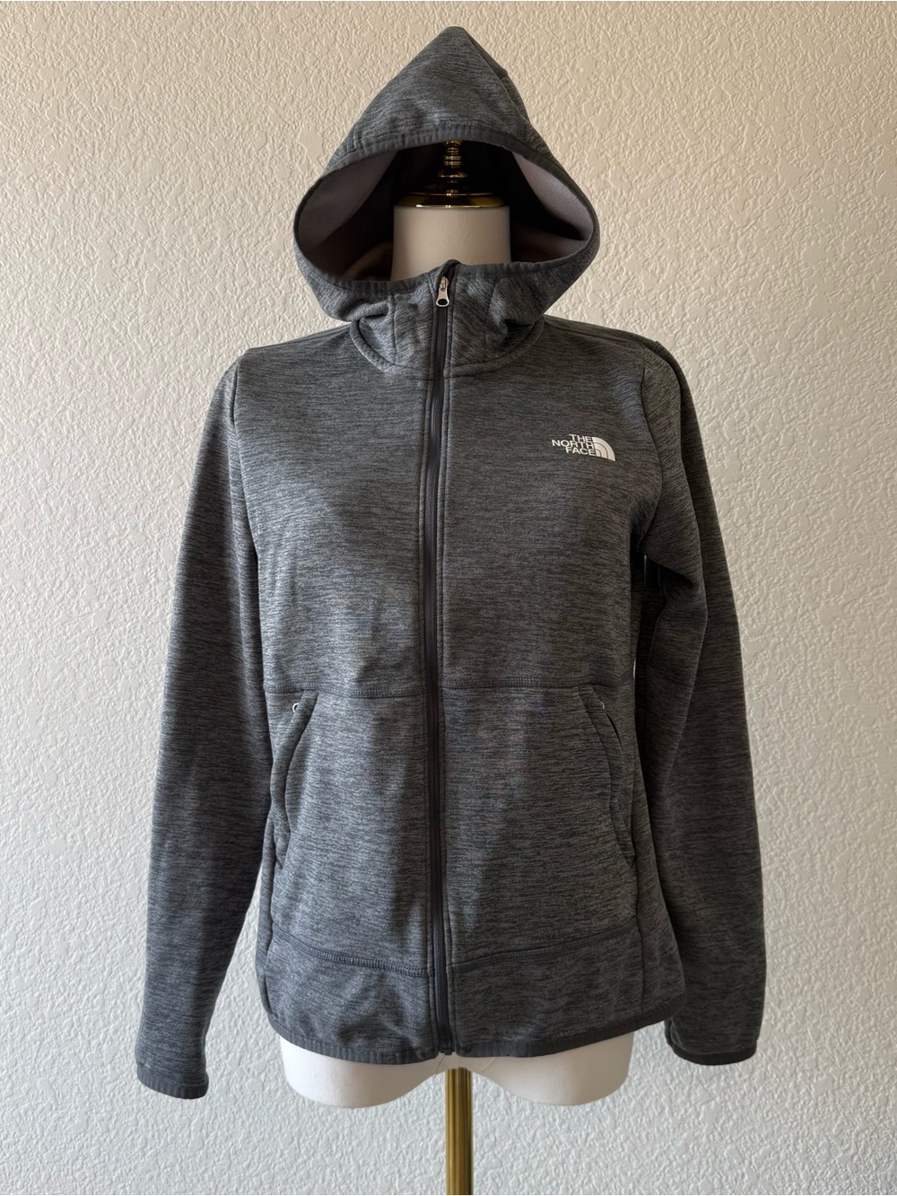 North Face Jacket Womens Small Gray Full ZIp Hooded Pockets Casual
